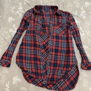J. Jill Red and Navy Plaid Flannel Button-Down Shirt